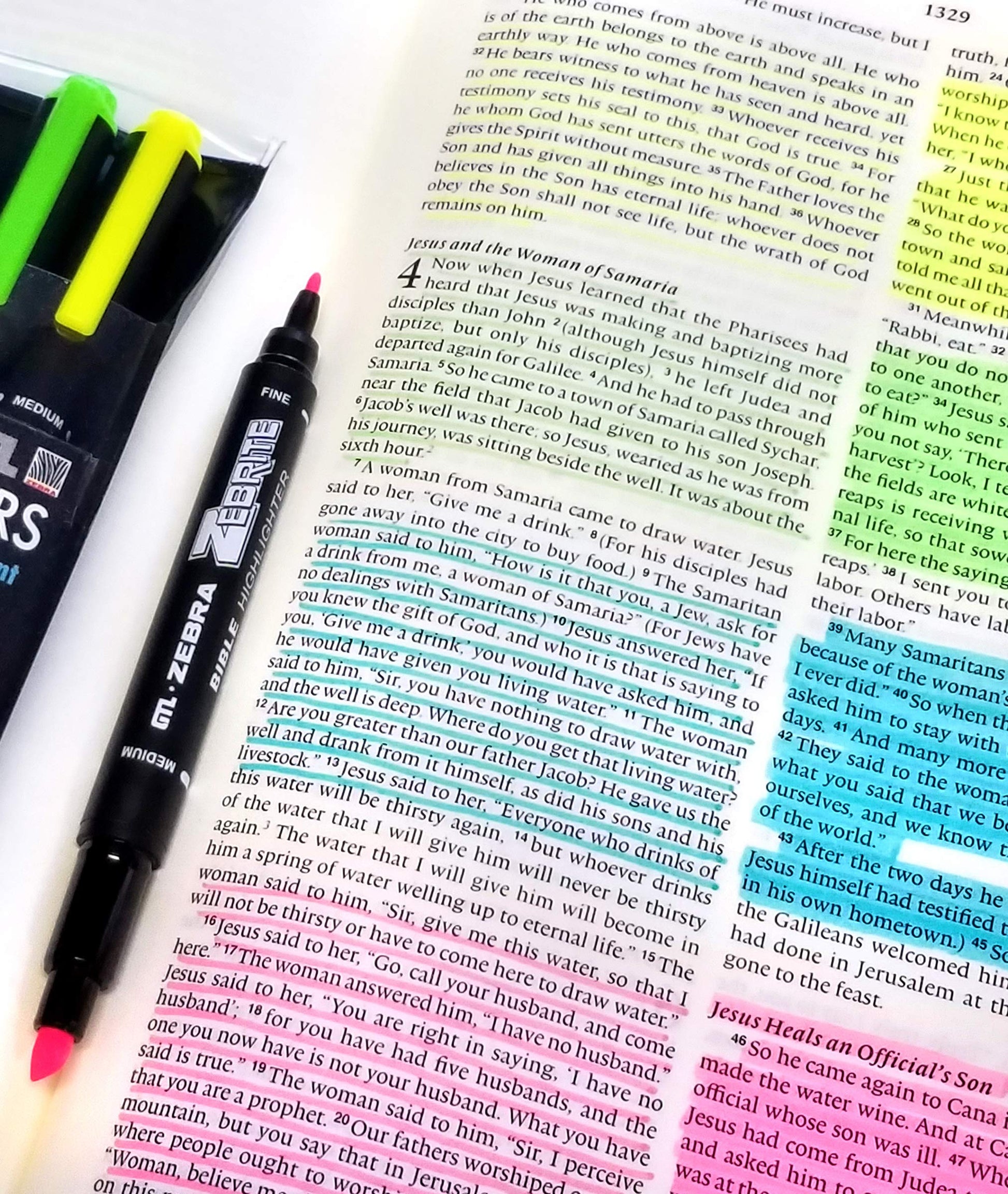 G.T. Luscombe Company, Inc. Zebrite Bible Marking Kit  No Bleed Pigmented Ink  No Fading or Smearing  Double Ended Highlighters, Note Pen & Books of the Bible Ruler/Bookmark (Set of 5 + Ruler)