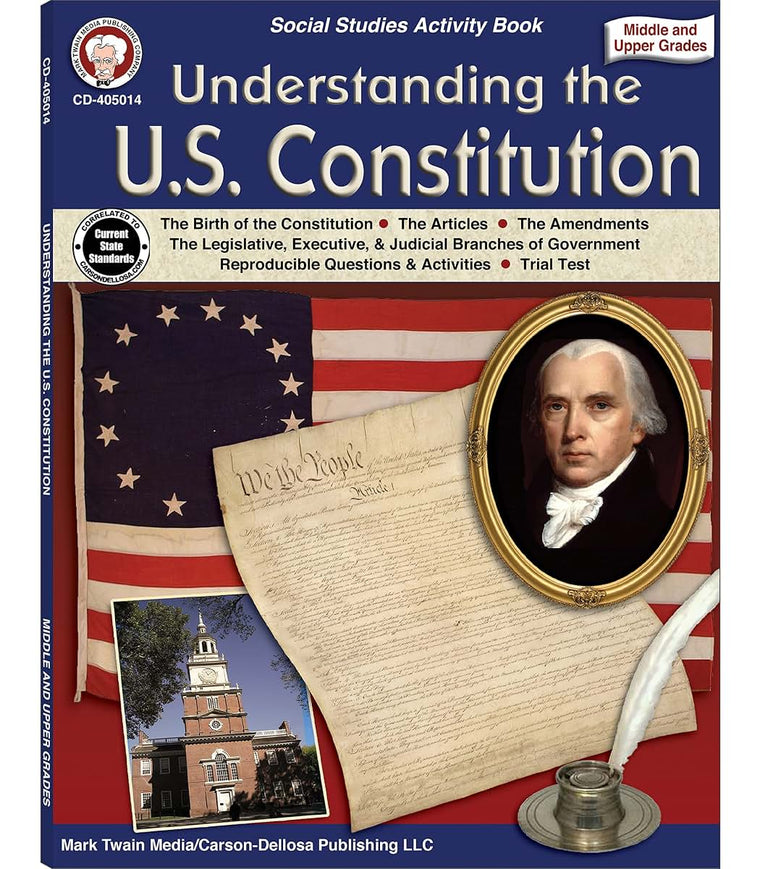 Mark Twain Understanding the US Constitution Workbook, American History Books Covering Articles, Amendments, Three Branches of Government, and More, Classroom or Homeschool Curriculum