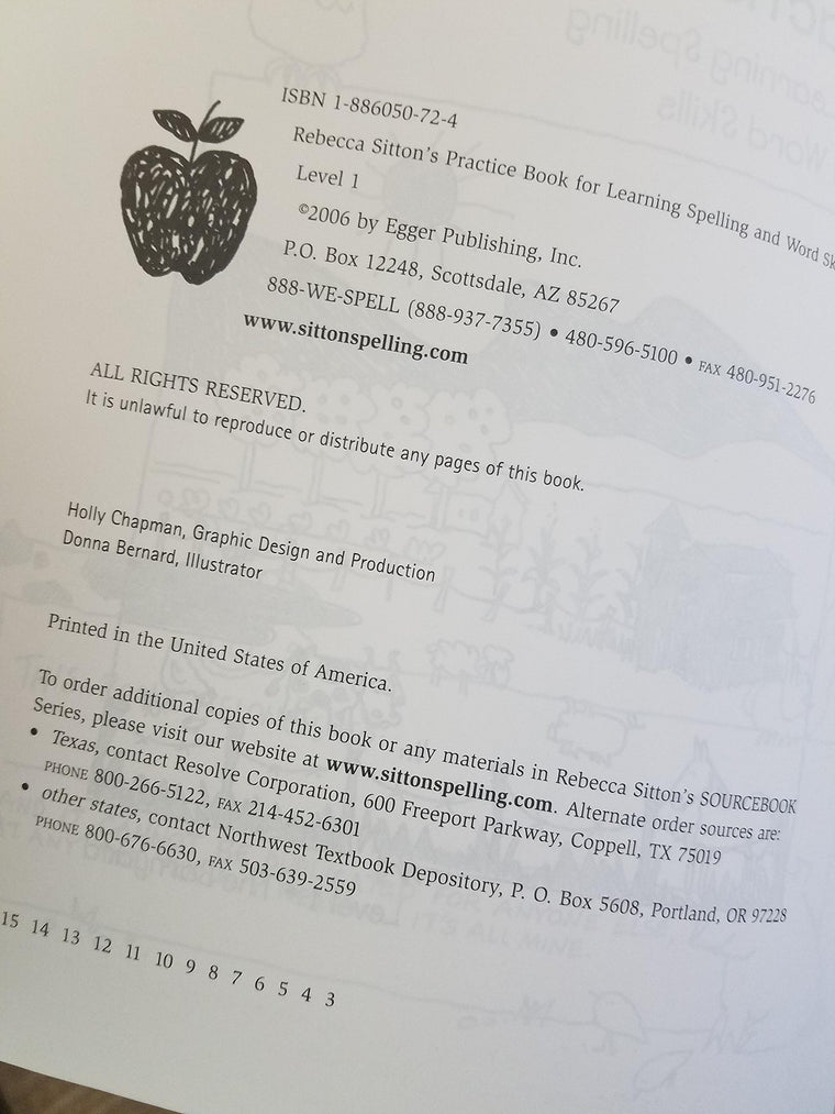 Rebecca Sitton's Sourcebook, Level 1: Practice Books — back cover