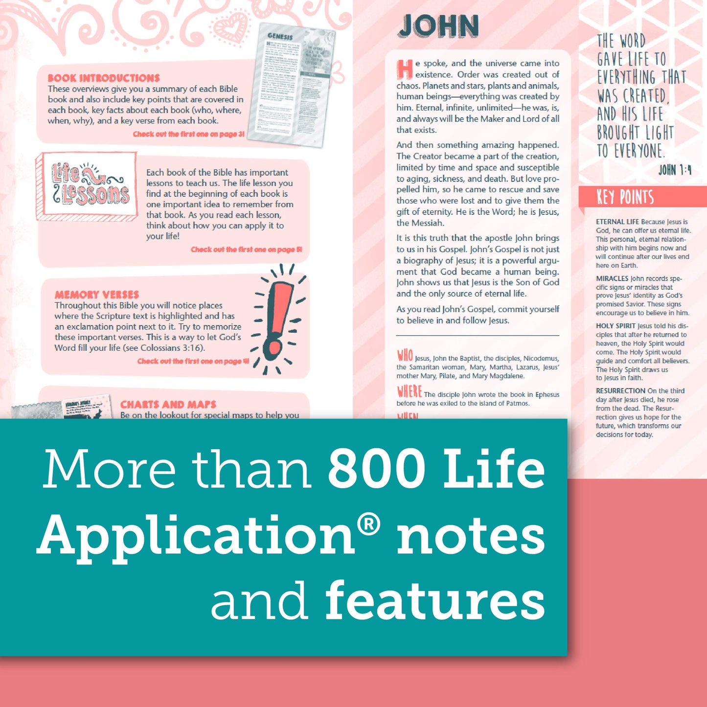 Tyndale NLT Girls Life Application Study Bible, Pink (Hardcover), NLT Bible with Over 800 Notes and Features, Foundations for Your Faith Sections