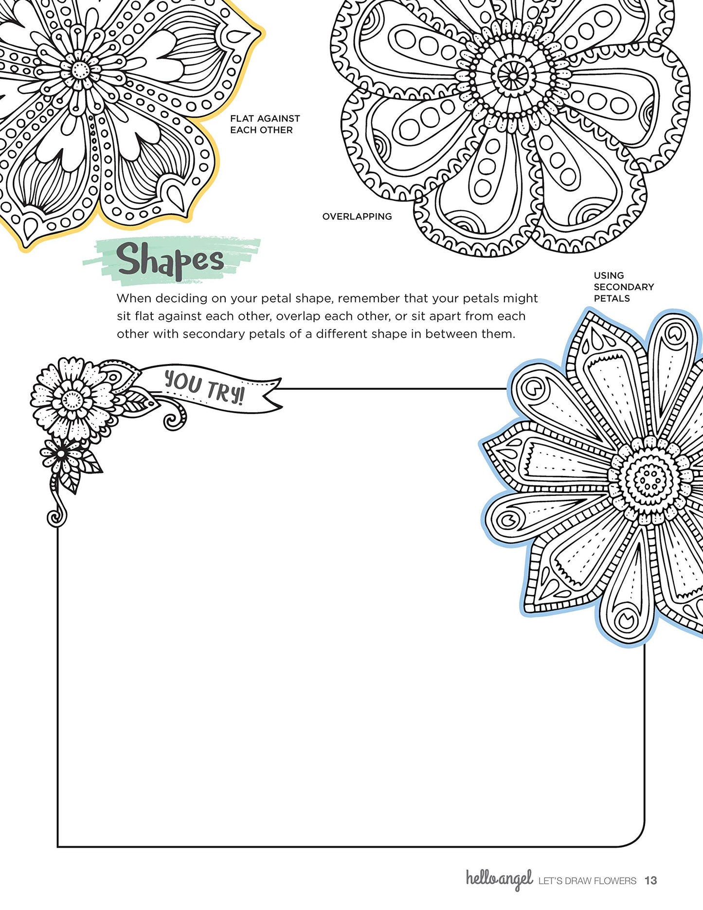 Let's Draw Flowers: A Creative Workbook for Doodling and Beyond (Design Originals) Beginner-Friendly Techniques & Step-by-Step Instructions for Floral Drawing, from Hello Angel