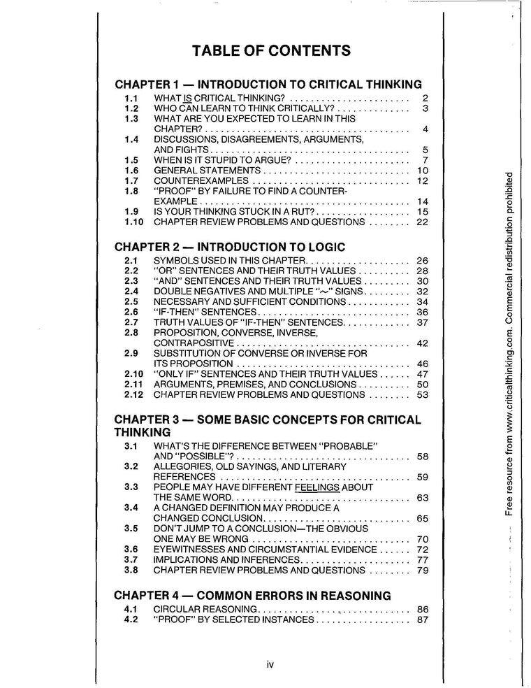 Critical Thinking Book One - Problem Solving, Reasoning, Logic, and Arguments (Grades 7-12+) — back cover
