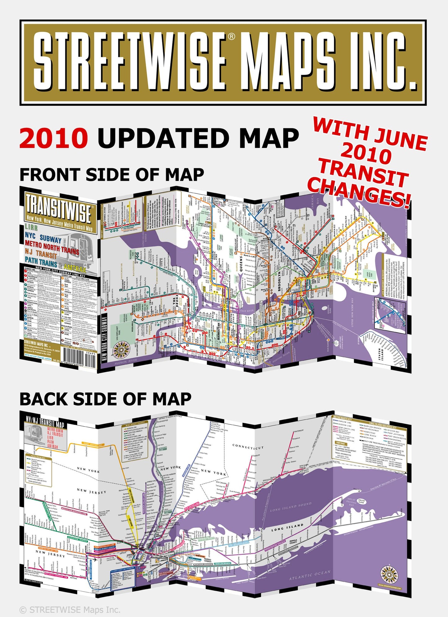 Streetwise Transitwise Map - Laminated New York Metropolitan Commuter Rail Map - Folding pocket size travel map with LIRR, NYC subway, NJ transit, path trains & Amtrak