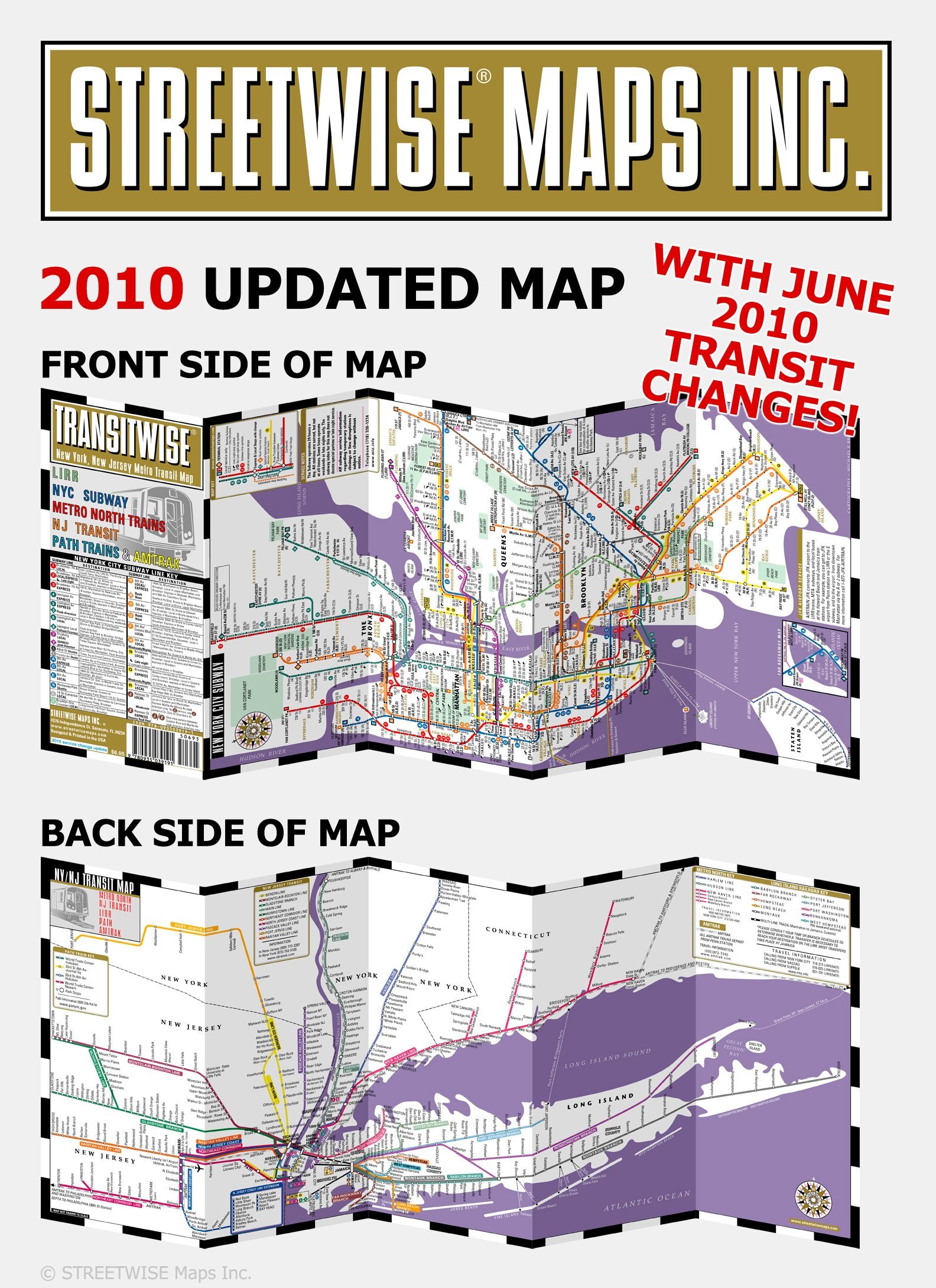 Streetwise Transitwise Map - Laminated New York Metropolitan Commuter Rail Map - Folding pocket size travel map with LIRR, NYC subway, NJ transit, path trains & Amtrak