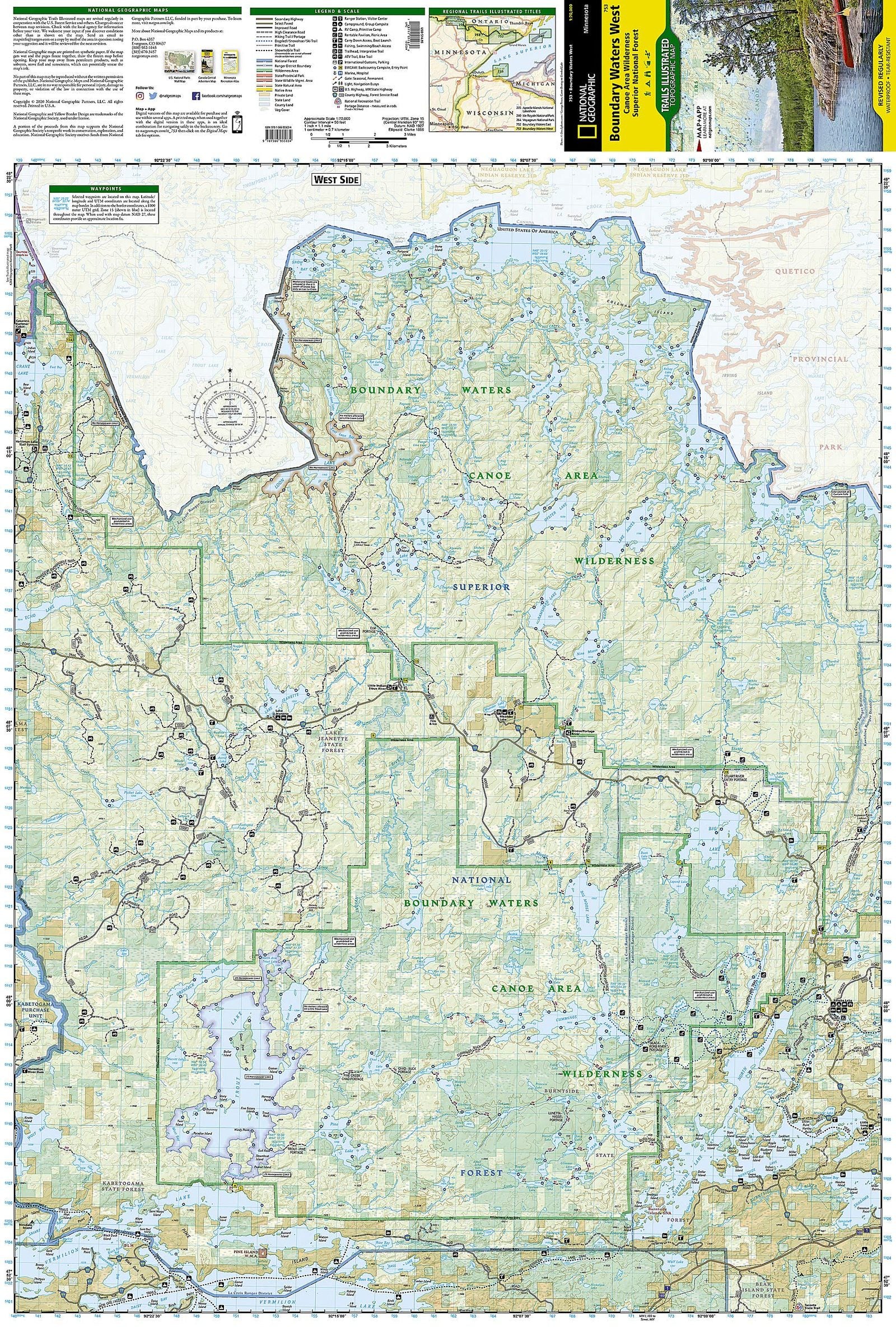 Boundary Waters West Map [Canoe Area Wilderness, Superior National Forest] (National Geographic Trails Illustrated Map, 753)