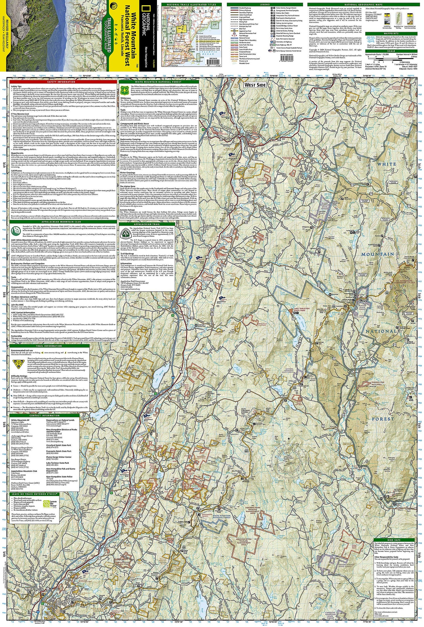 White Mountain National Forest West Map [Franconia Notch, Lincoln] (National Geographic Trails Illustrated Map, 740)