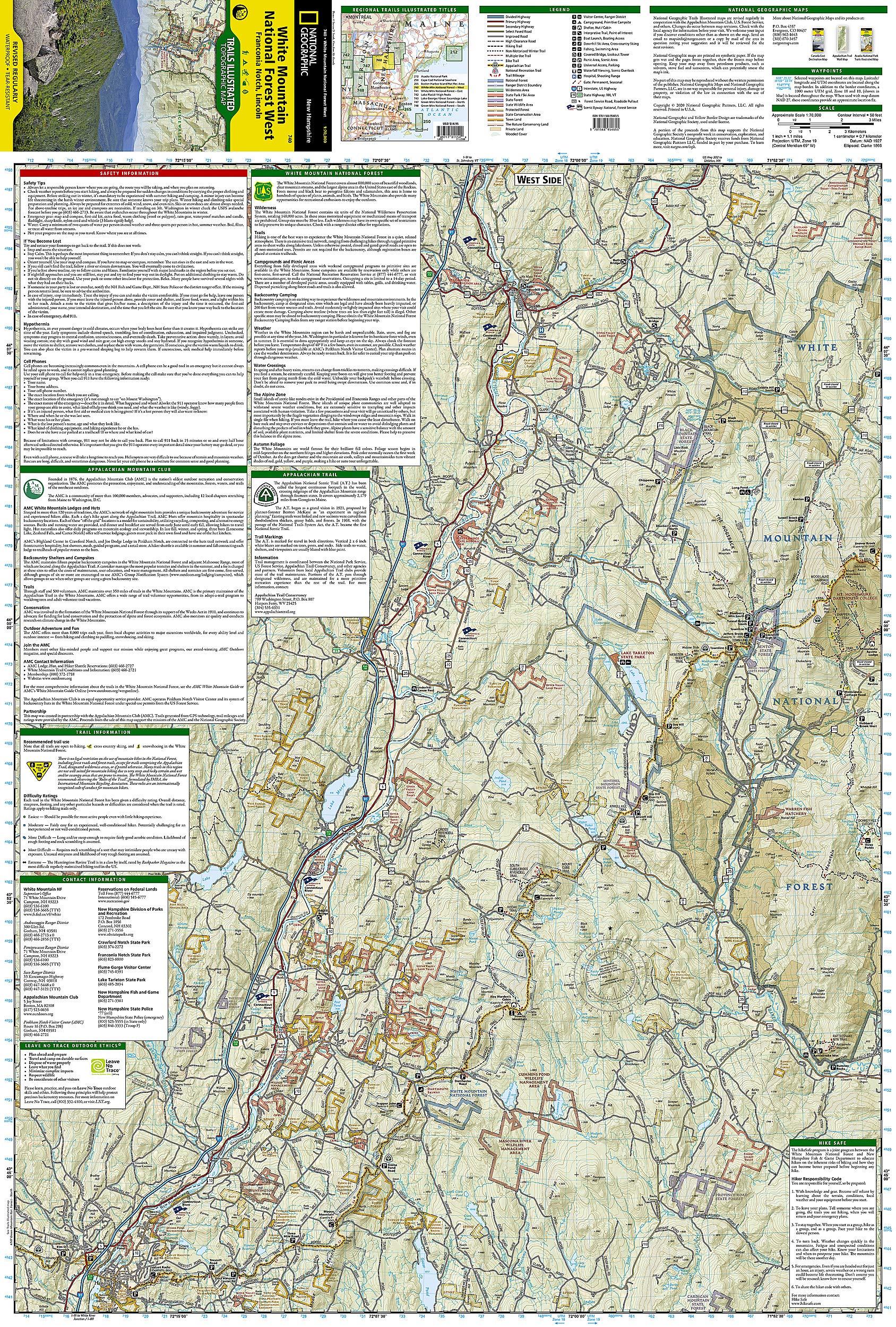 White Mountain National Forest West Map [Franconia Notch, Lincoln] (National Geographic Trails Illustrated Map, 740)