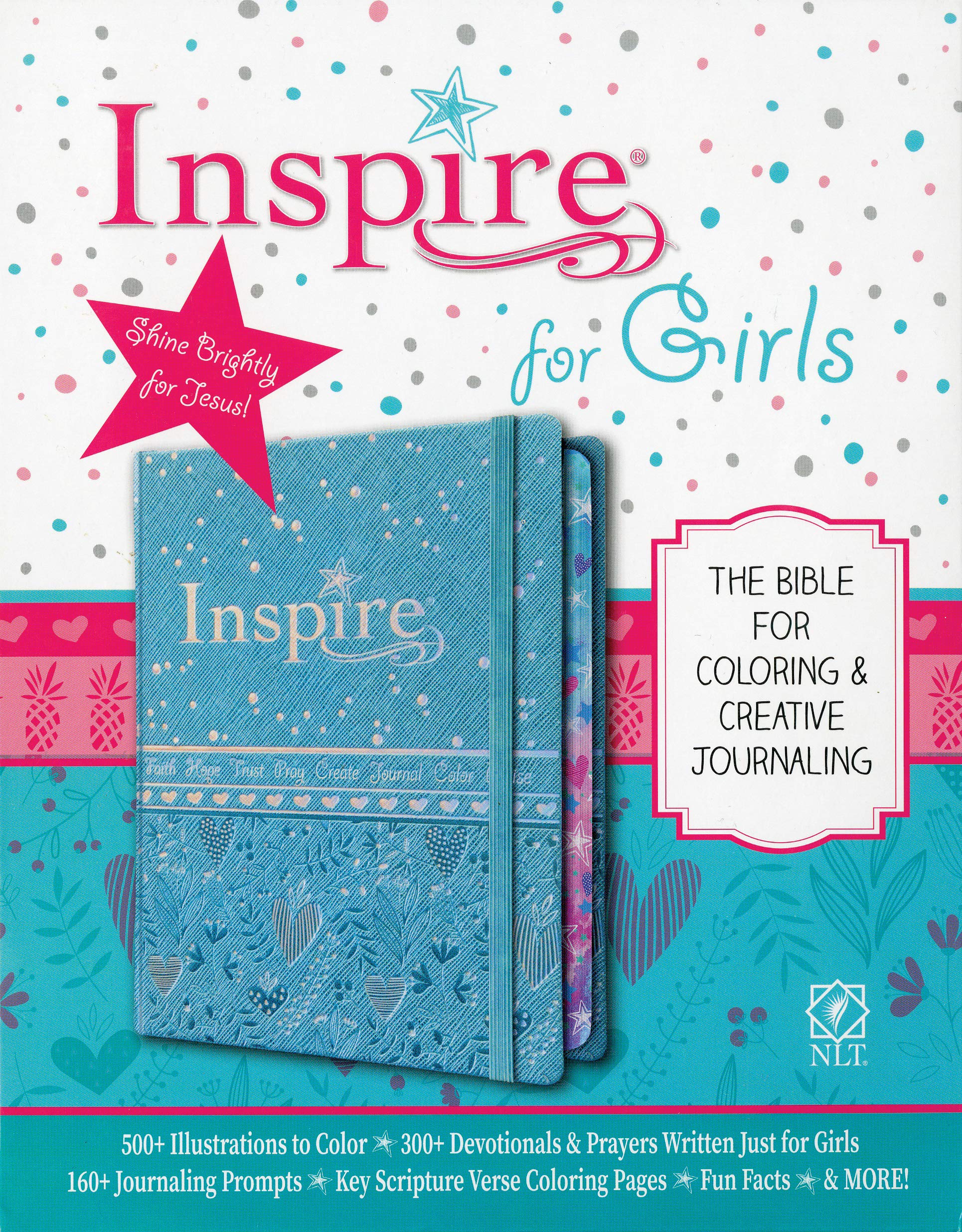 Tyndale NLT Inspire Bible for Girls (Hardcover LeatherLike, Metallic Blue): Journaling and Coloring Bible for Kids - Over 500 Scripture Illustrations to Color - Creative Bible Journal