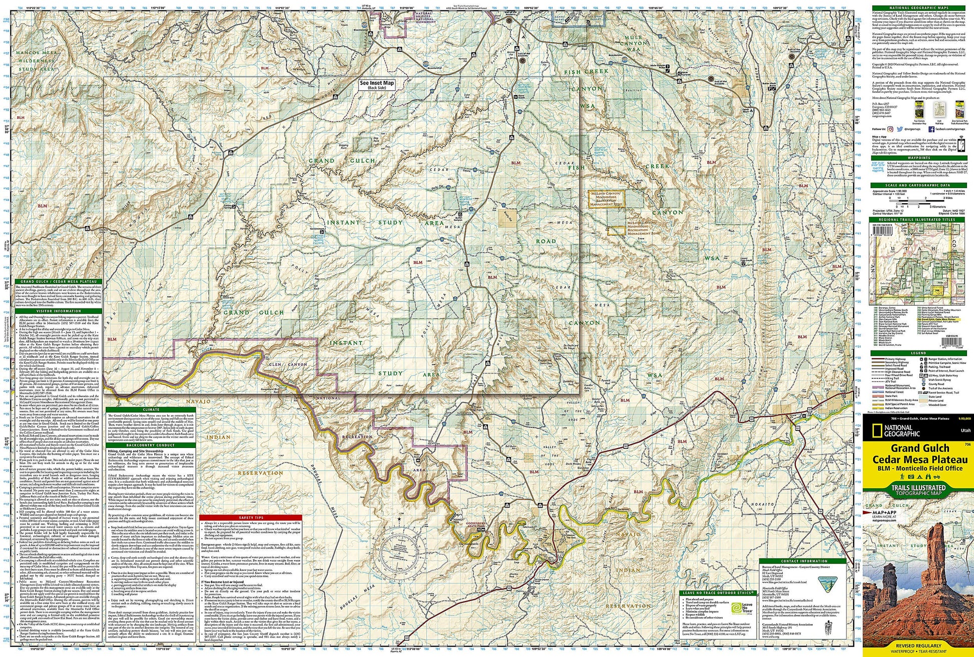 Grand Gulch, Cedar Mesa Plateau Map [BLM - Monticello Field Office] (National Geographic Trails Illustrated Map, 706)