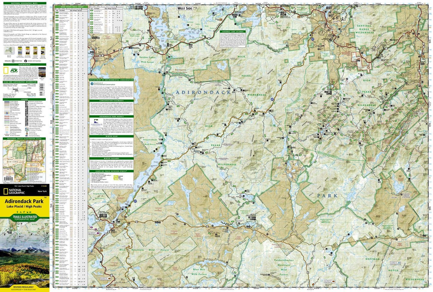 Lake Placid, High Peaks: Adirondack Park Map (National Geographic Trails Illustrated Map, 742)
