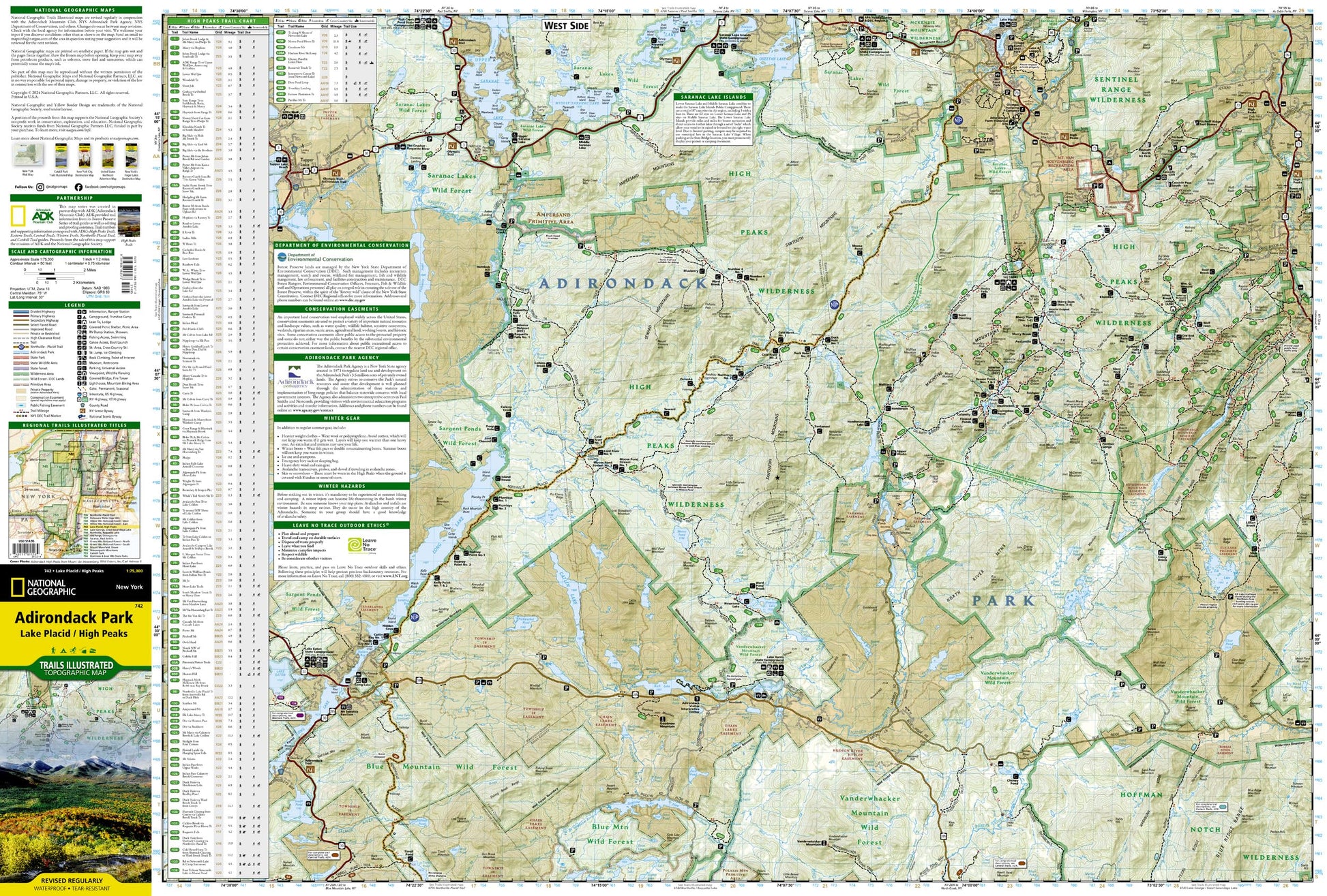 Lake Placid, High Peaks: Adirondack Park Map (National Geographic Trails Illustrated Map, 742)