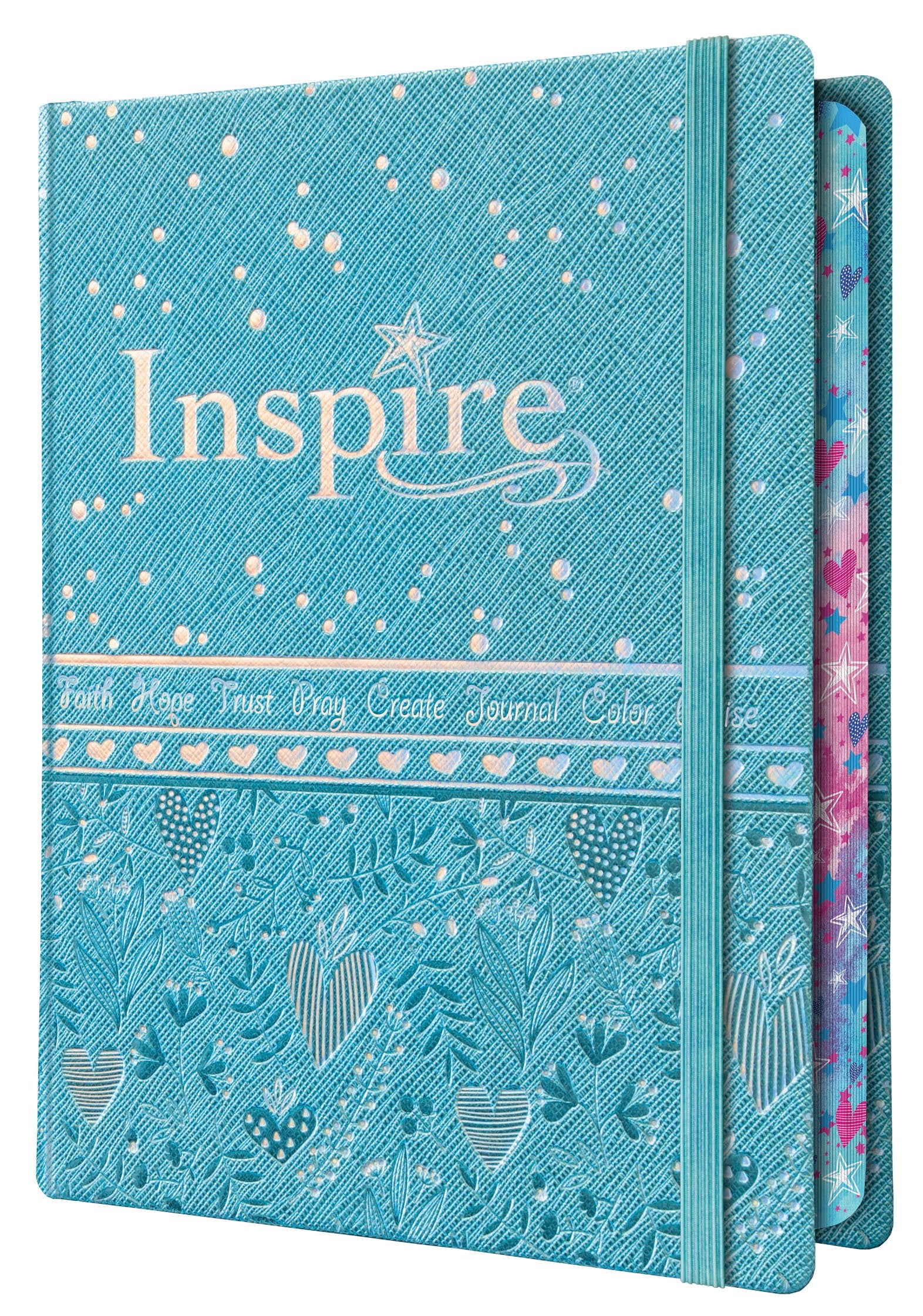 Tyndale NLT Inspire Bible for Girls (Hardcover LeatherLike, Metallic Blue): Journaling and Coloring Bible for Kids - Over 500 Scripture Illustrations to Color - Creative Bible Journal