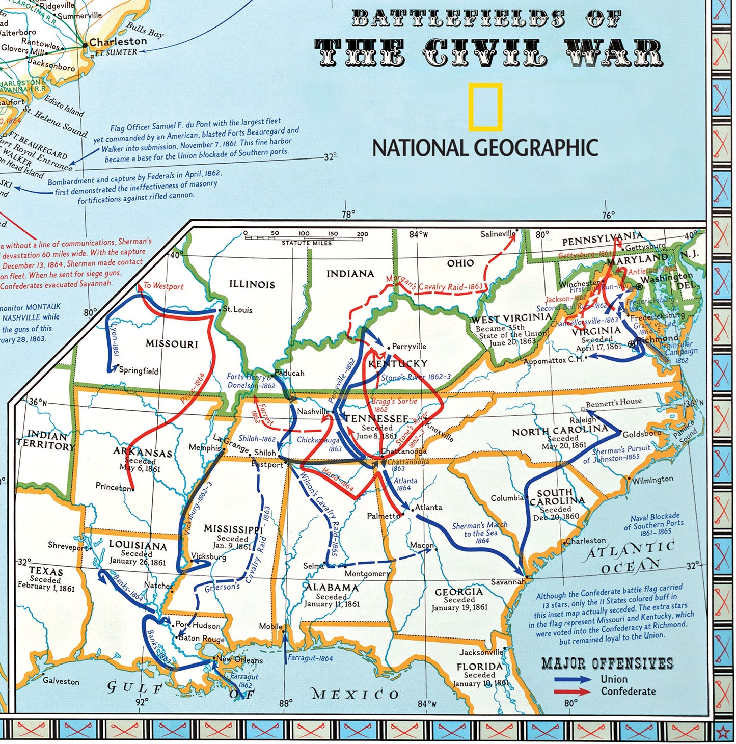 Battlefields of the Civil War Map by National Geographic Soc