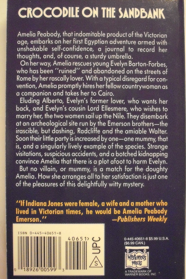 Crocodile on the Sandbank (Amelia Peabody) — back cover