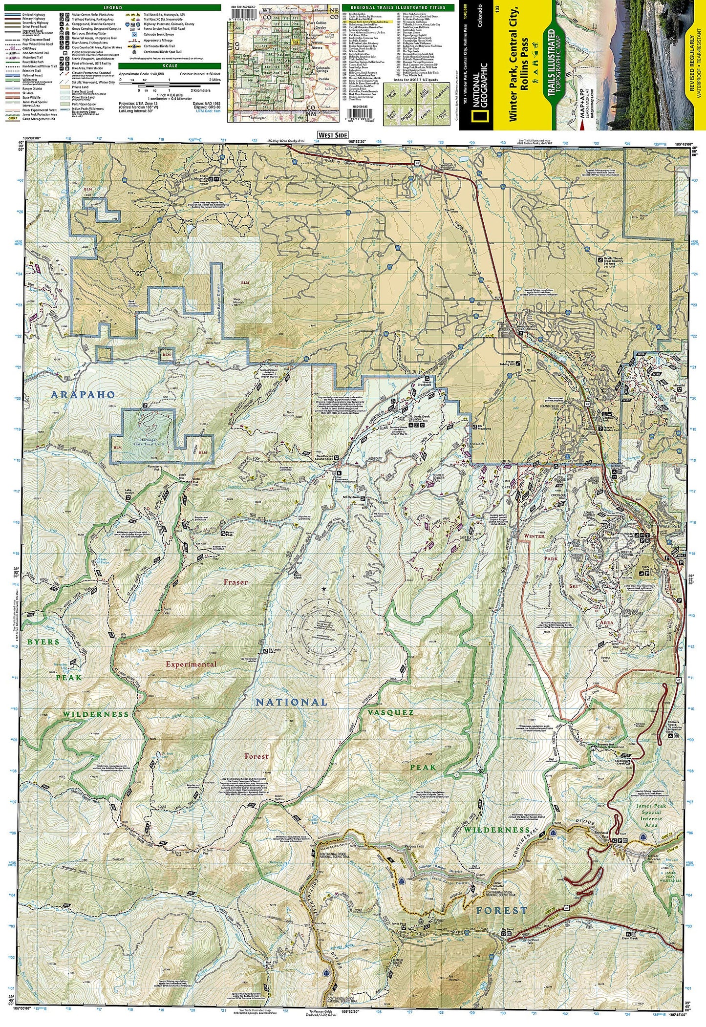 Winter Park, Central City, Rollins Pass Map (National Geographic Trails Illustrated Map, 103)