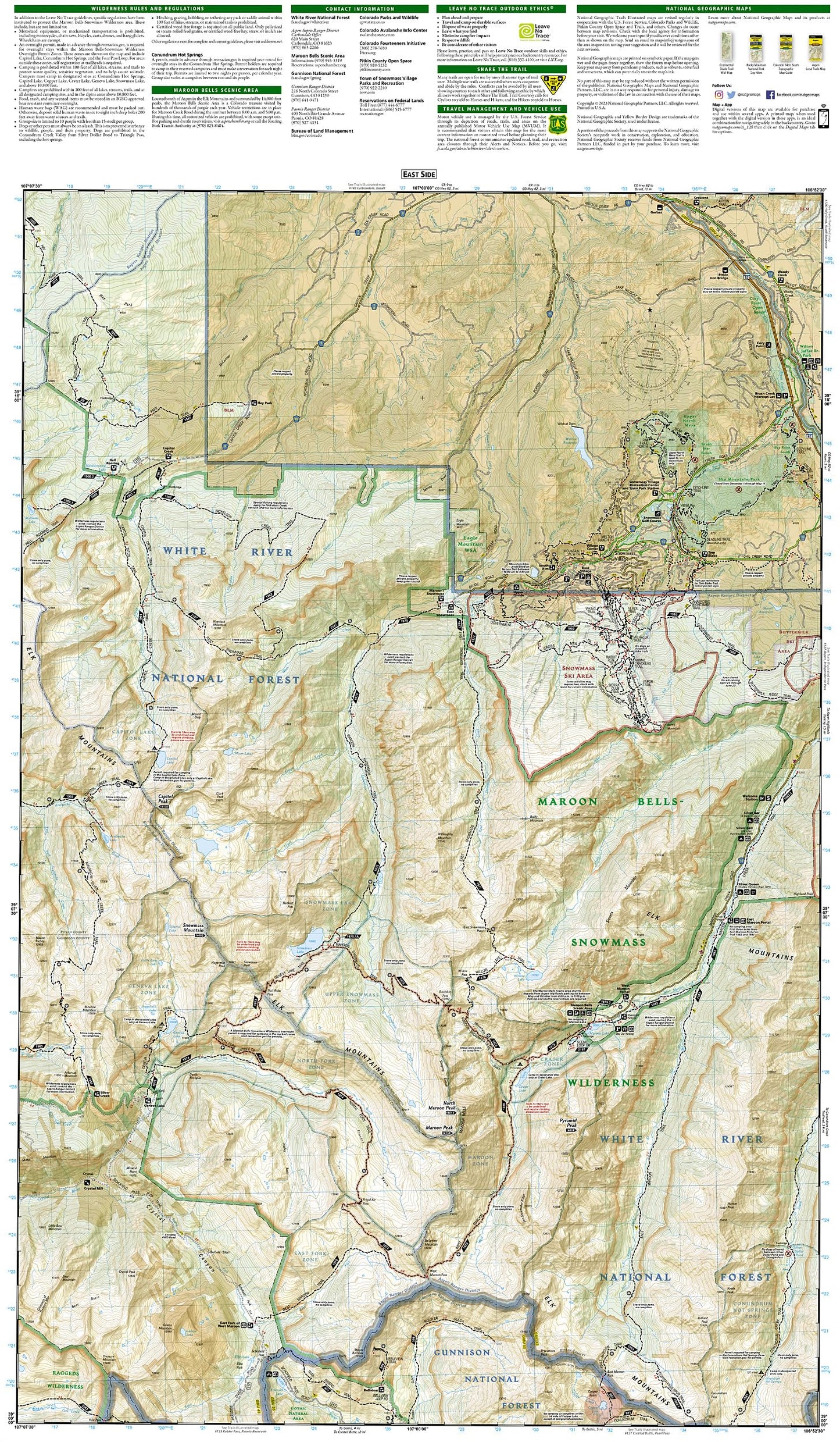 Maroon Bells, Redstone, Marble Map (National Geographic Trails Illustrated Map, 128)