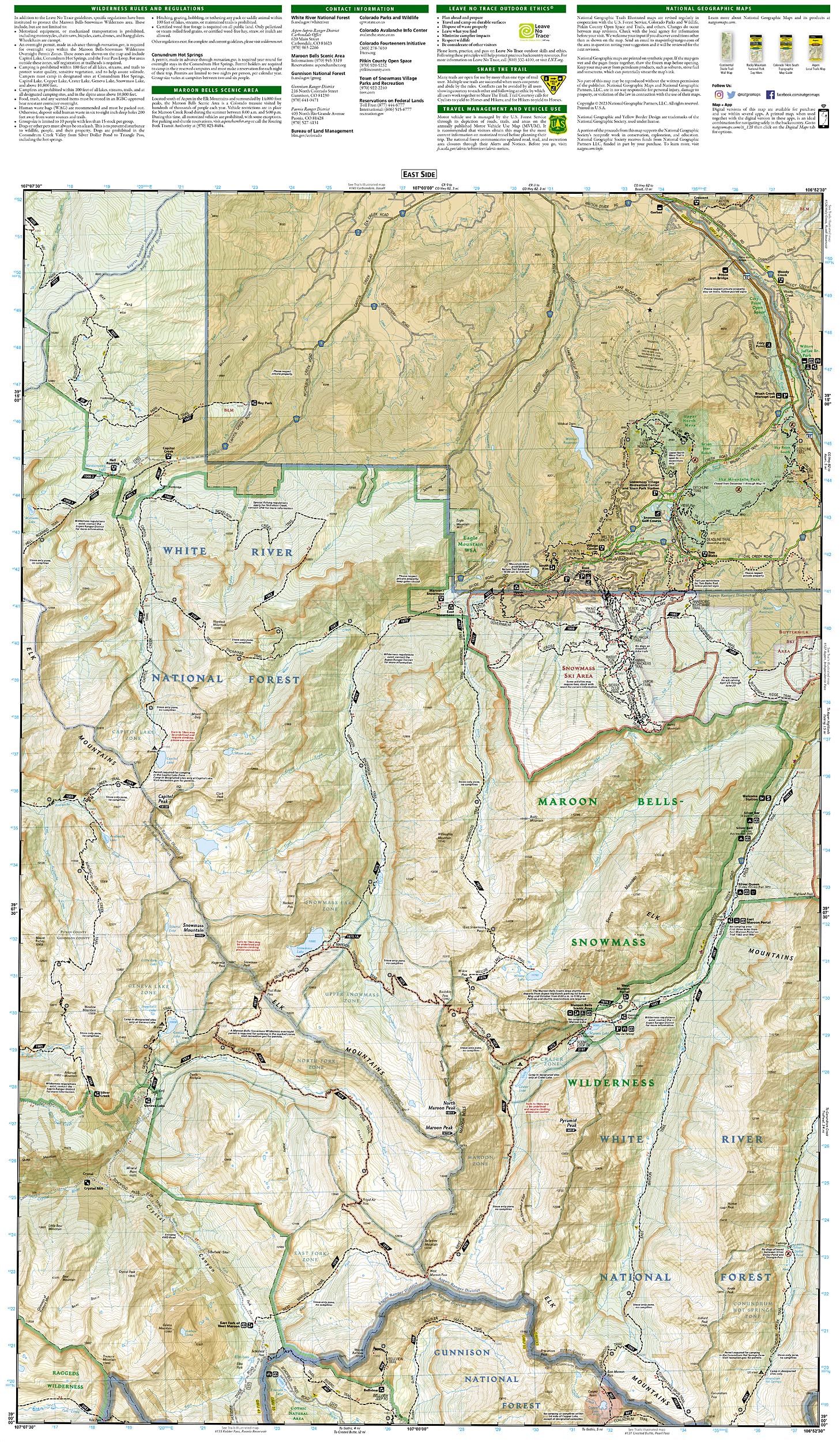 Maroon Bells, Redstone, Marble Map (National Geographic Trails Illustrated Map, 128)
