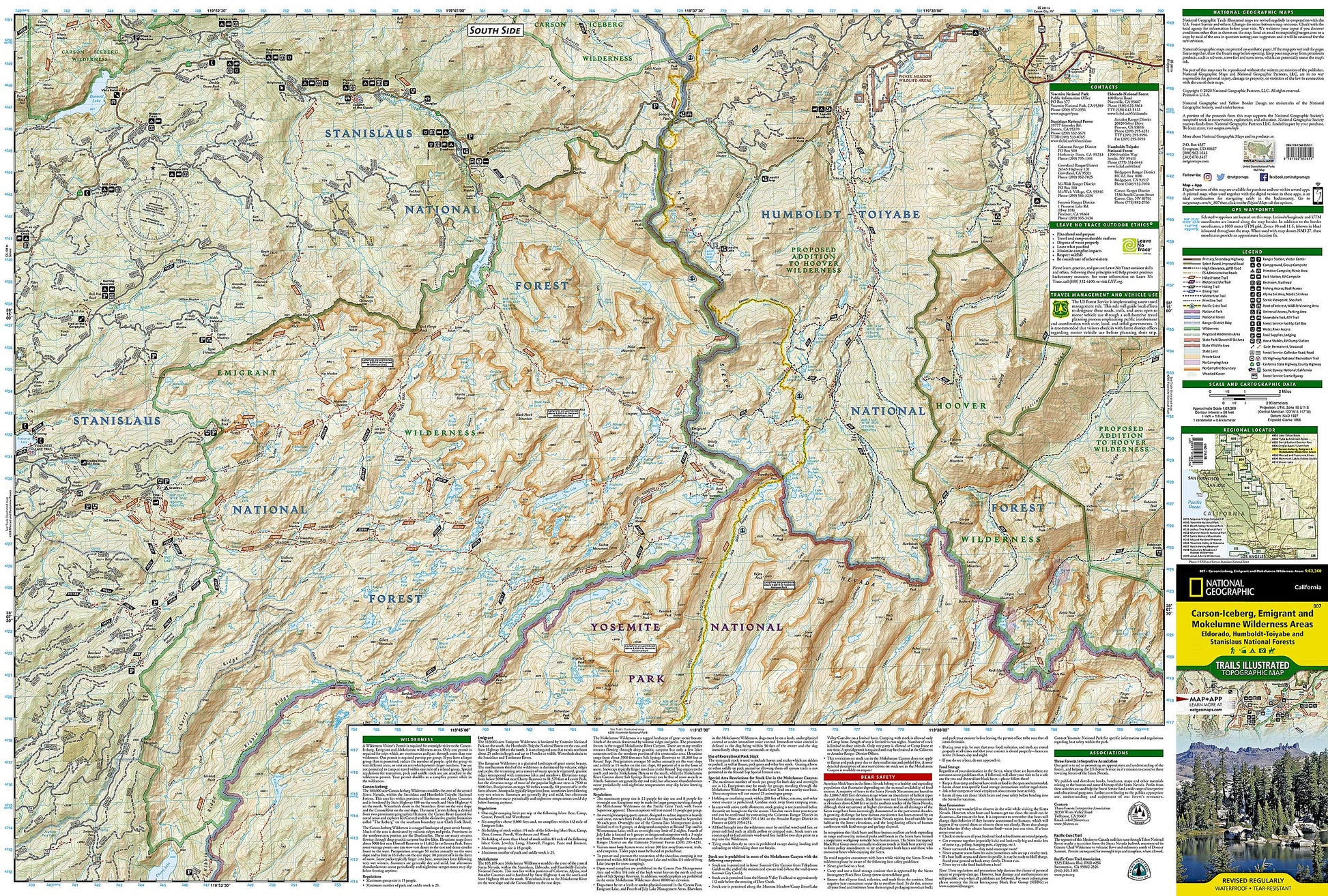 Carson-Iceberg, Emigrant, and Mokelumne Wilderness Areas Map [Eldorado, Humboldt-Toiyabe, and Stanislaus National Forests] (National Geographic Trails Illustrated Map, 807)