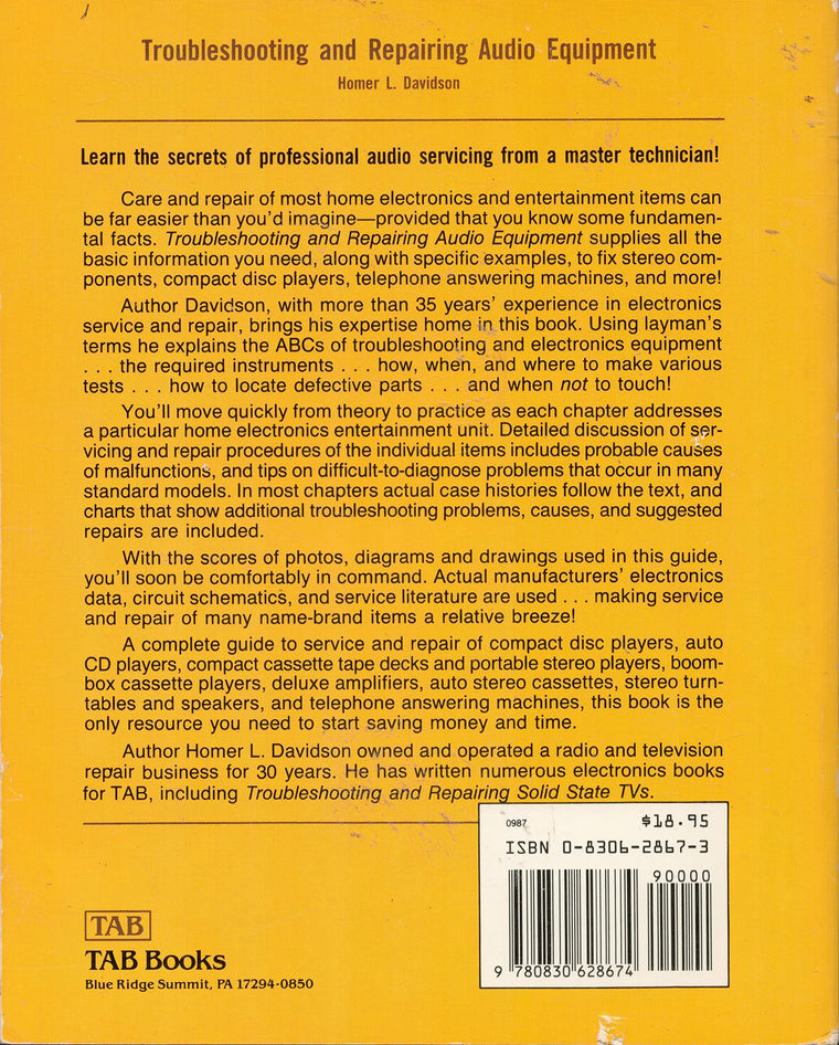 Troubleshooting and Repairing Audio Equipment — back cover