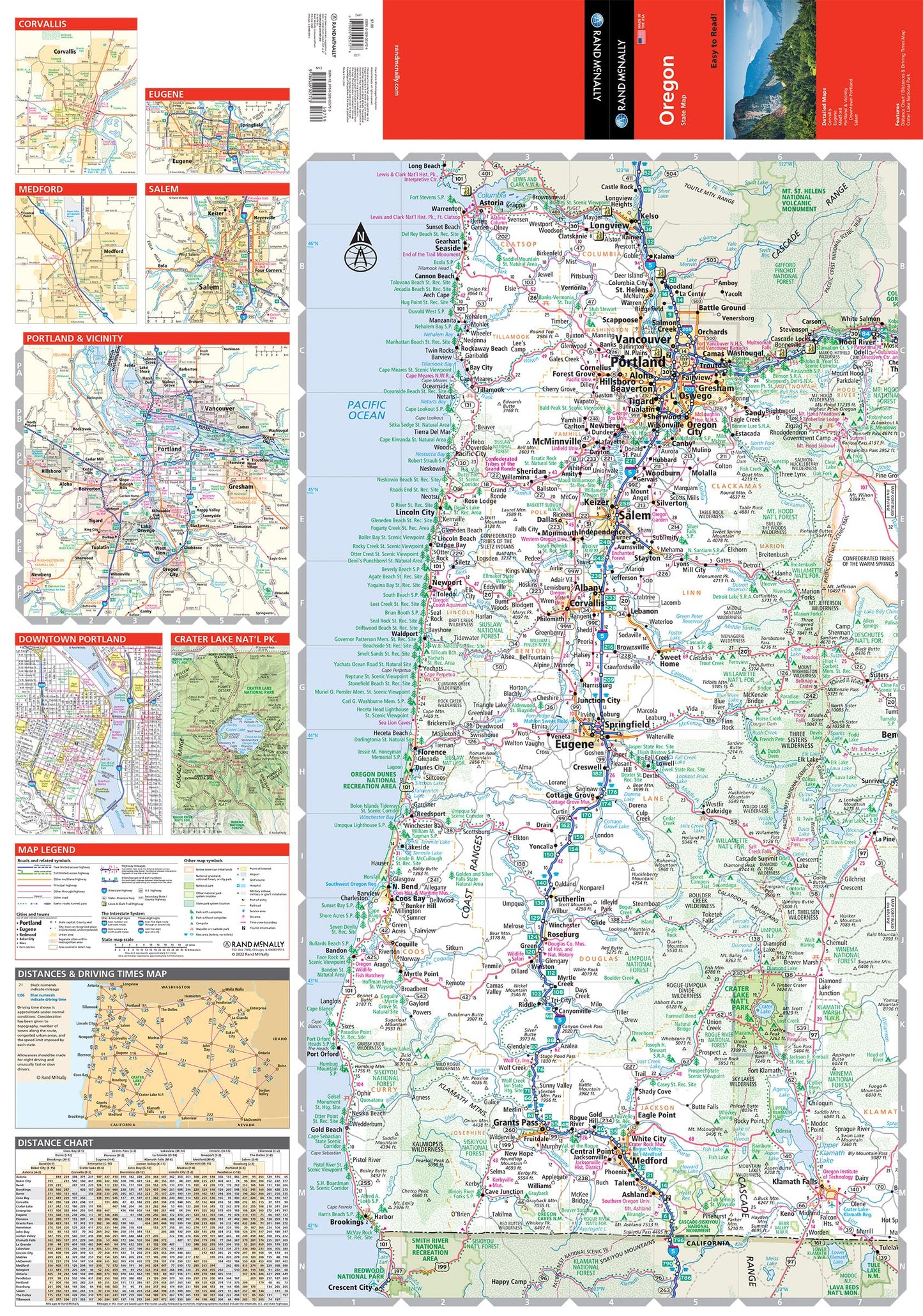 Rand McNally Easy to Read: Oregon State Map