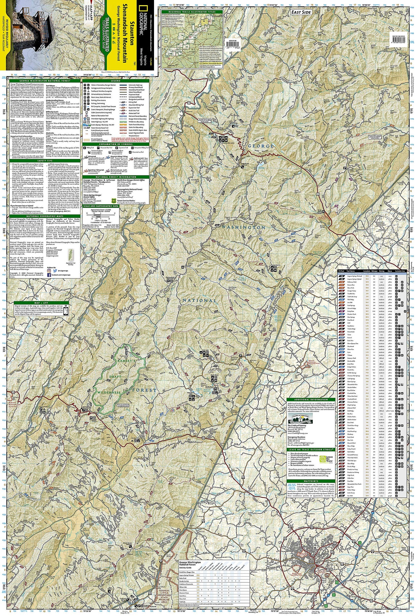 Staunton/Shenandoah Mountain, George Washington National Forest Hiking Map