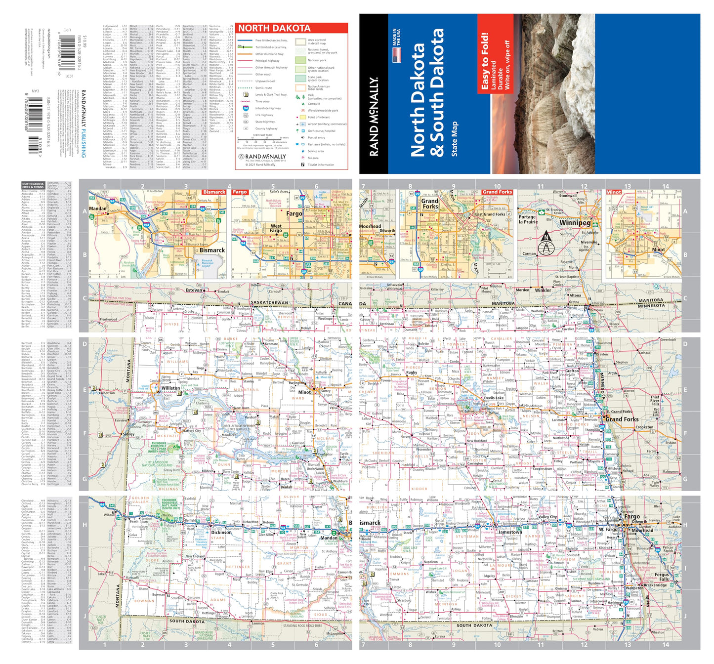 Rand McNally Easy to Fold: North Dakota, South Dakota Laminated Map
