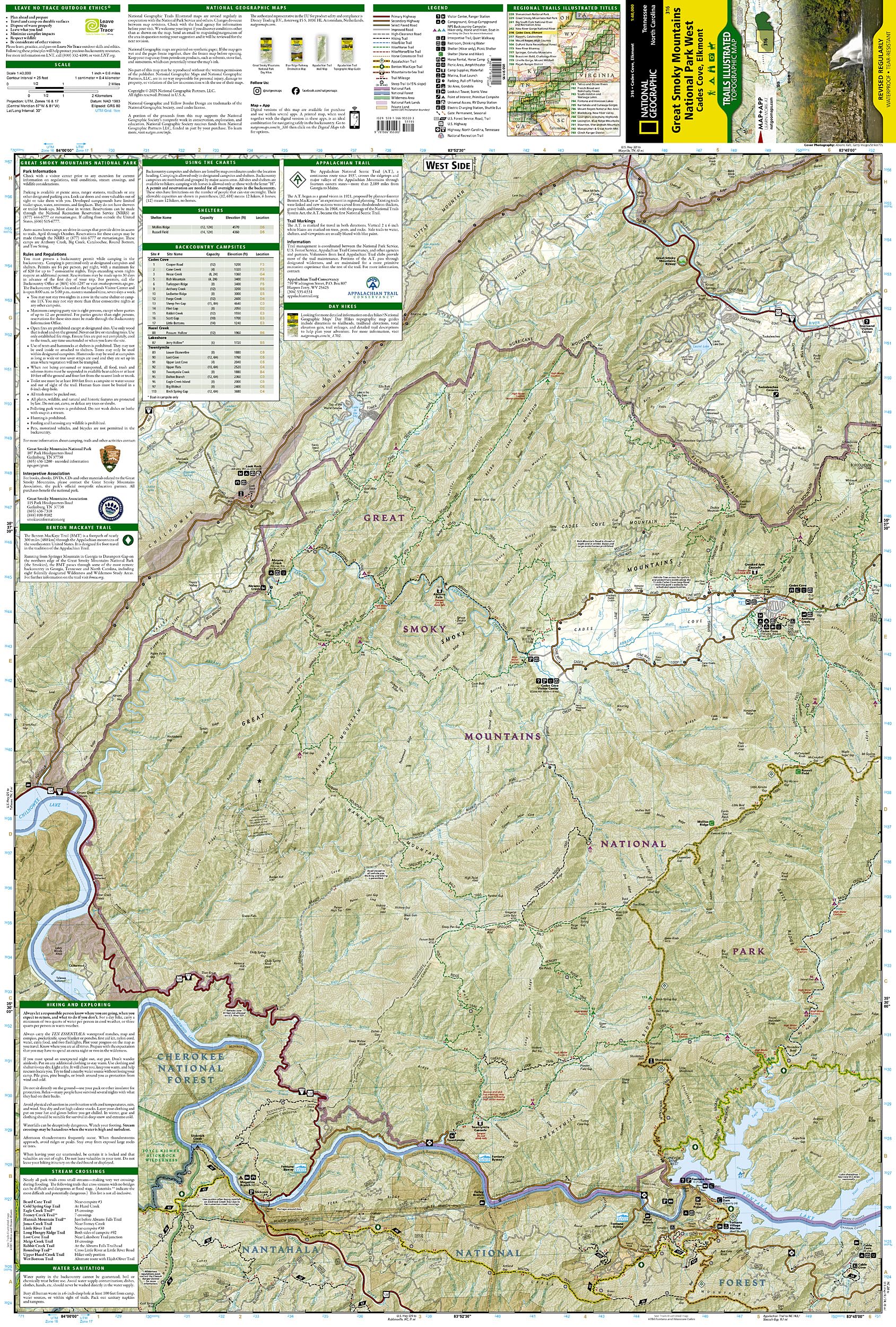 Great Smoky Mountains National Park West: Cades Cove, Elkmont Map (National Geographic Trails Illustrated Map, 316)