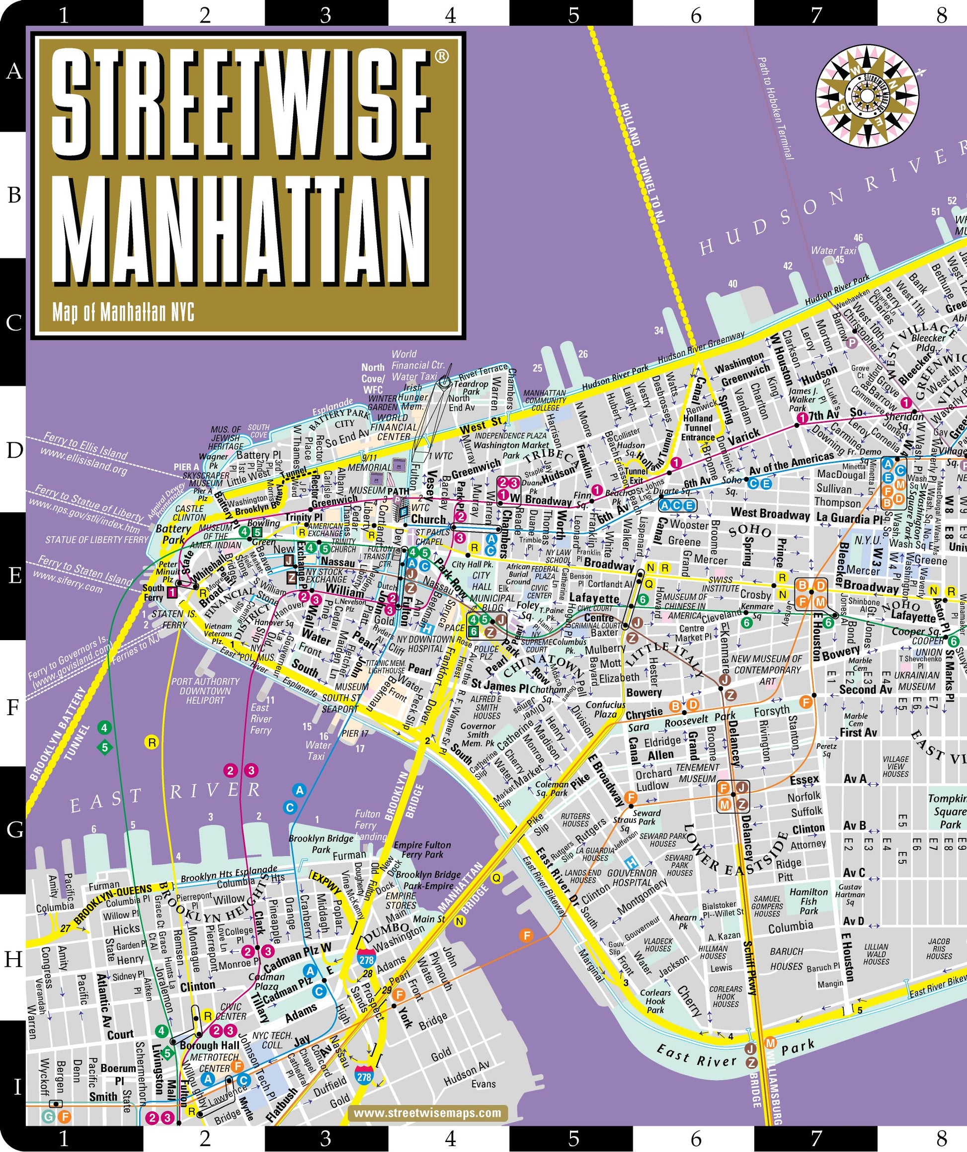 Streetwise Manhattan Map - Laminated City Street Map of Manhattan, New York - Folding pocket size travel map with subway map, bus map