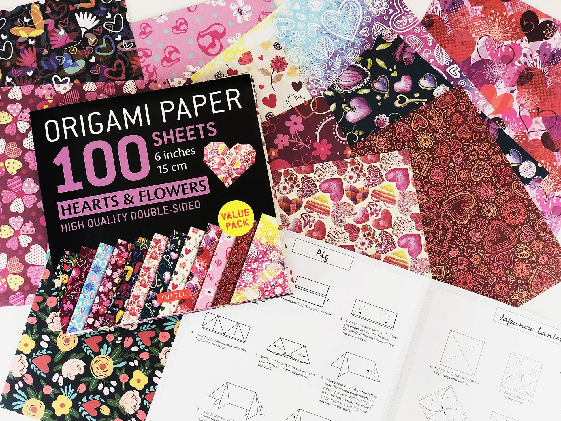 Origami Paper 100 sheets Hearts & Flowers 6" (15 cm): Tuttle Origami Paper: High-Quality Double-Sided Origami Sheets Printed with 12 Different Patterns: Instructions for 6 Projects Included