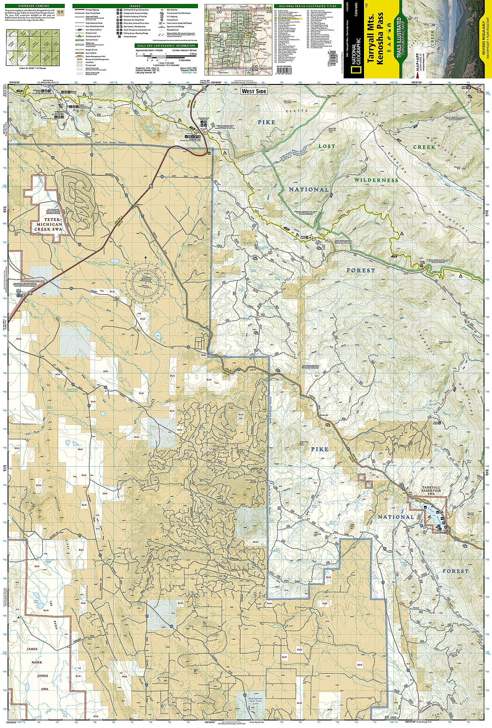 Tarryall Mountains, Kenosha Pass Map (National Geographic Trails Illustrated Map, 105)