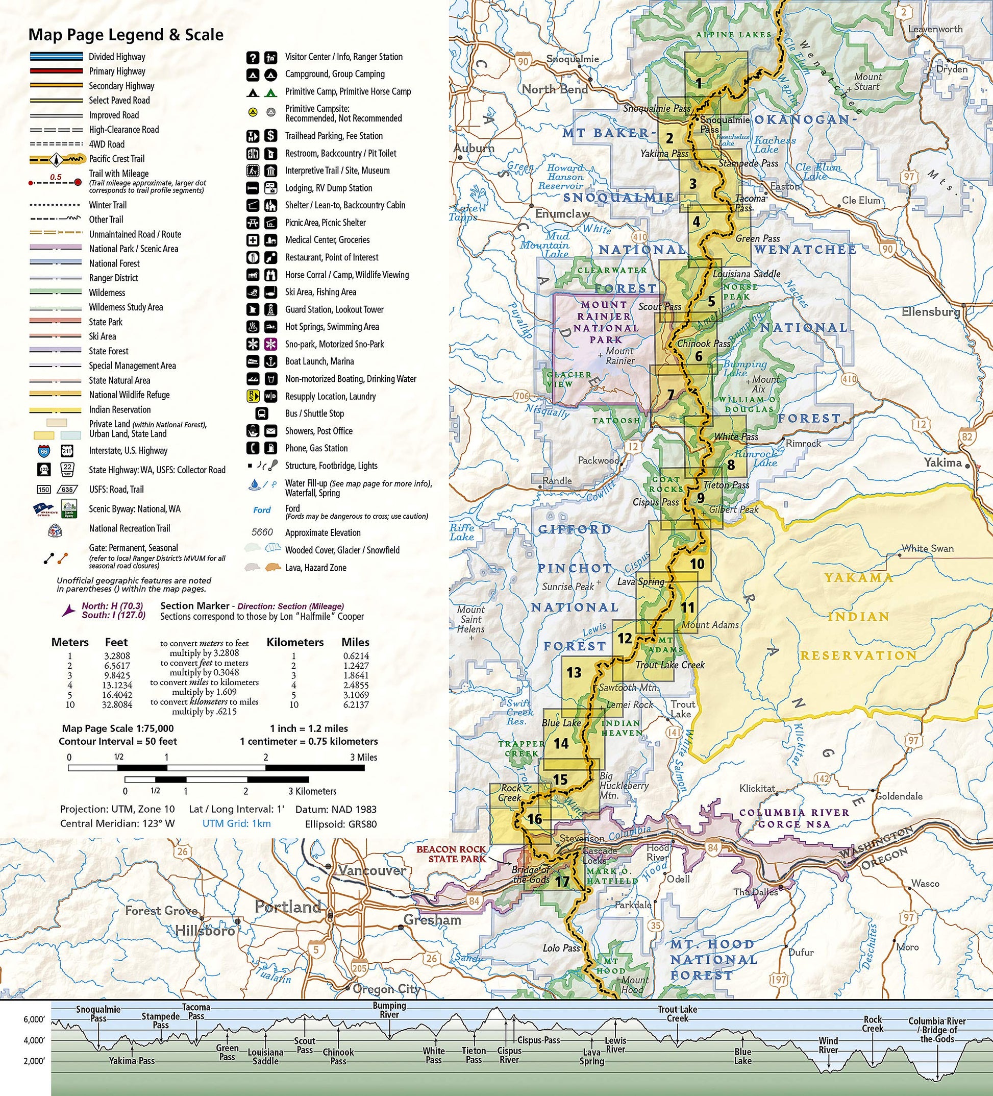 Pacific Crest Trail: Washington South Map [Snoqualmie Pass to Cascade Locks] (National Geographic Topographic Map Guide, 1003)