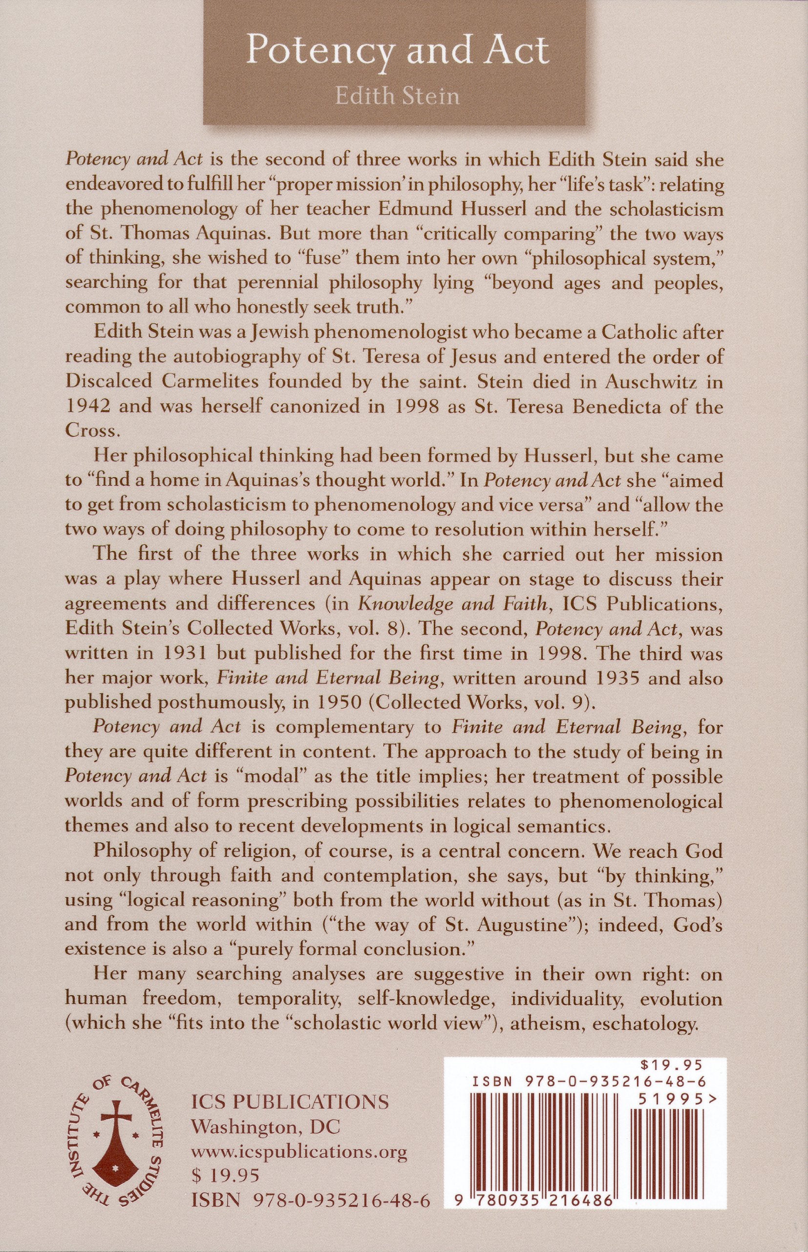 Potency and Act: Studies Toward a Philosophy of Being (The Collected Works of Edith Stein)