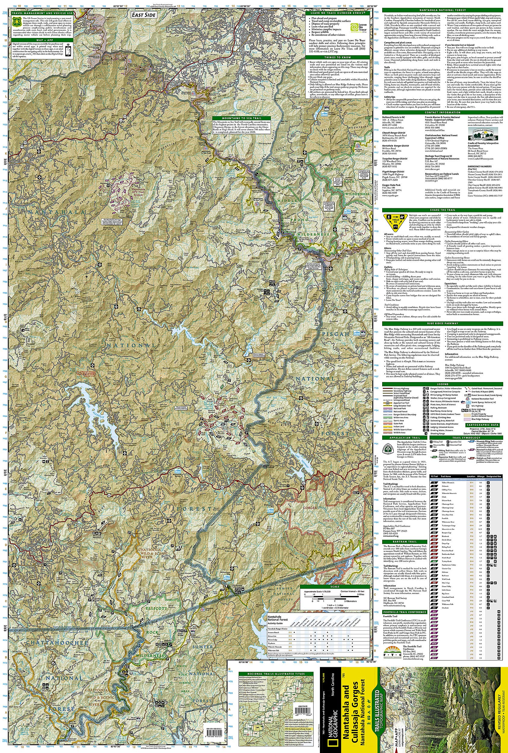 Nantahala and Cullasaja Gorges Map [Nantahala National Forest] (National Geographic Trails Illustrated Map, 785)