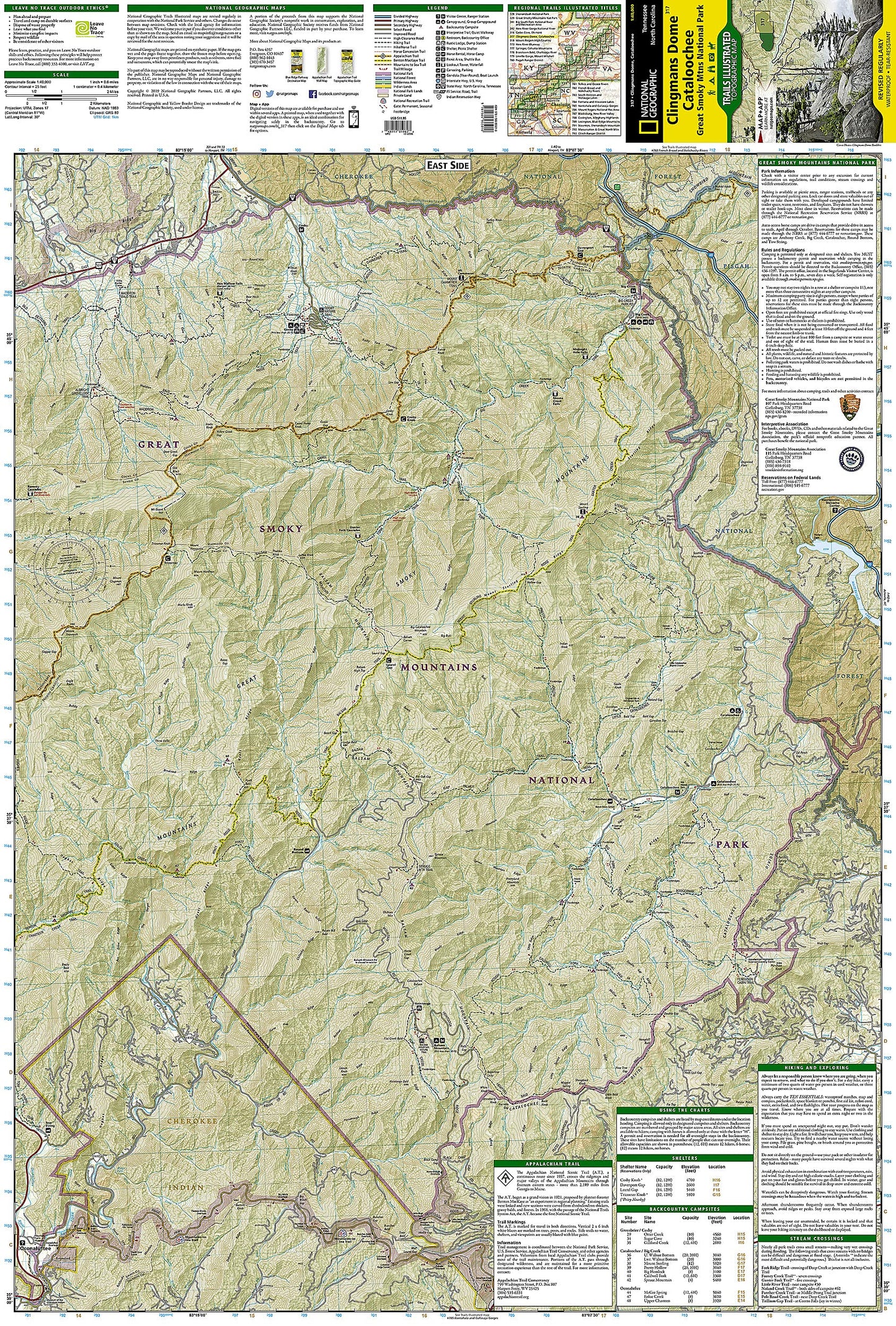 Great Smoky Mountains National Park East: Clingmans Dome, Cataloochee Map (National Geographic Trails Illustrated Map, 317)