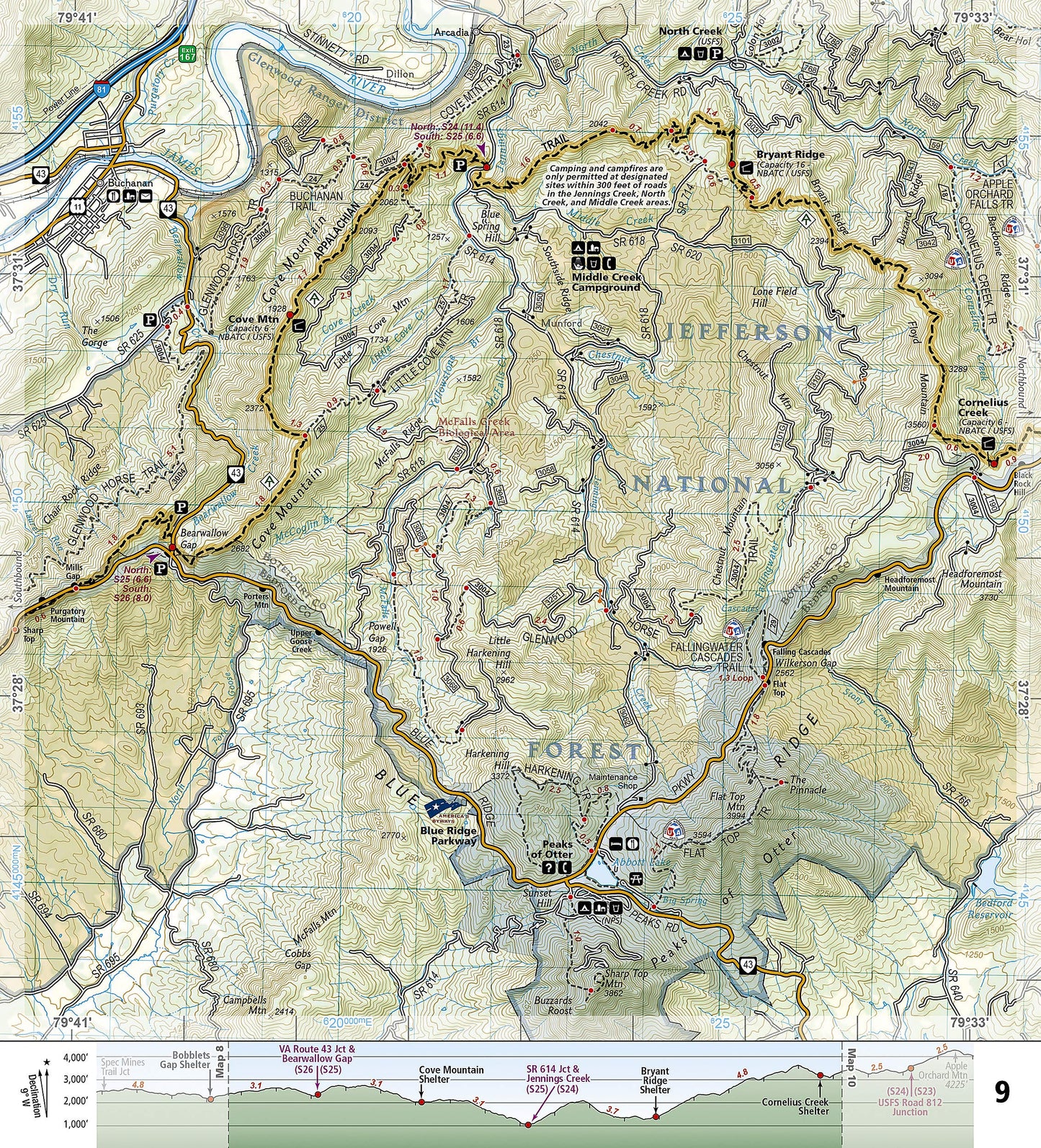 Appalachian Trail: Bailey Gap to Calf Mountain Map [Virginia] (National Geographic Topographic Map Guide, 1504)