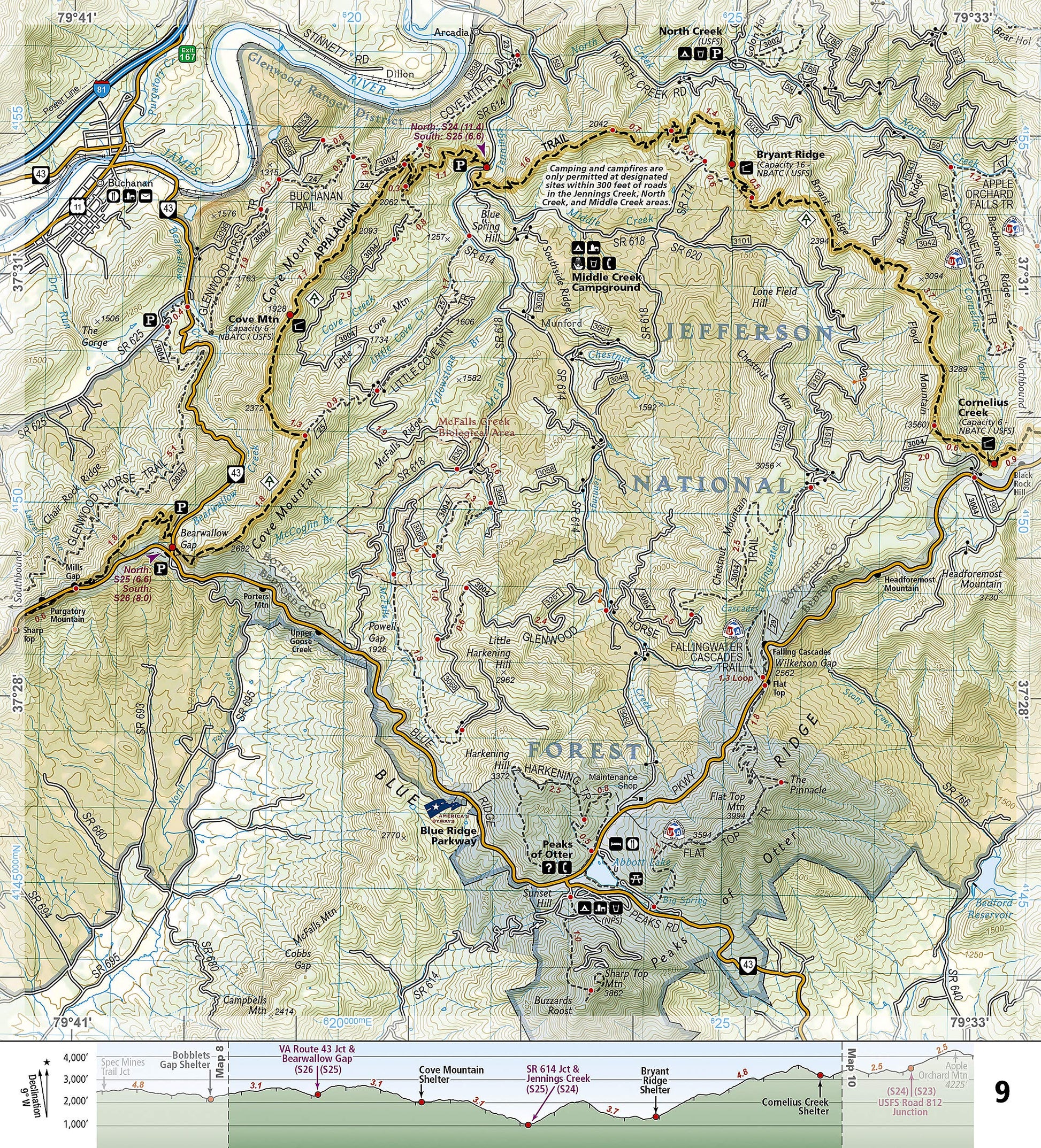 Appalachian Trail: Bailey Gap to Calf Mountain Map [Virginia] (National Geographic Topographic Map Guide, 1504)